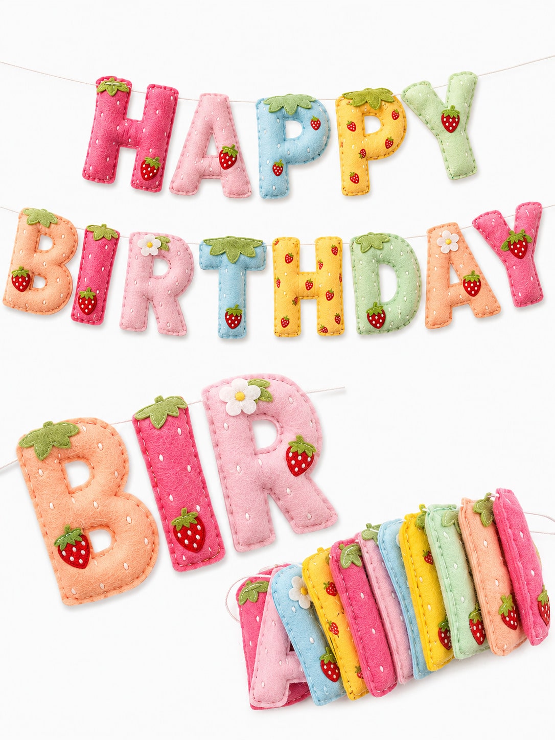 Dessert Table Backdrop - Strawberry Theme Happy Birthday Banner, Colorful