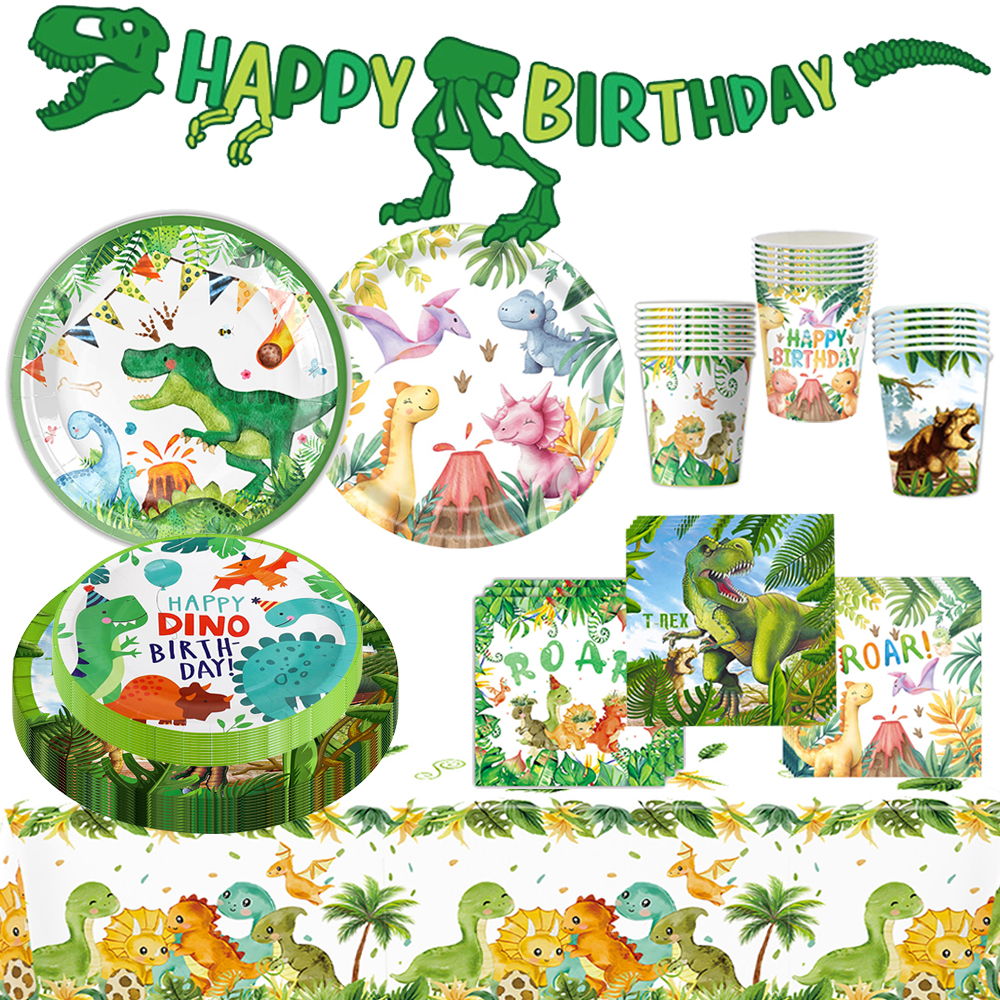 Table Cloth Disposable - Dinosaur Birthday Disposable Tableware Plates Cups