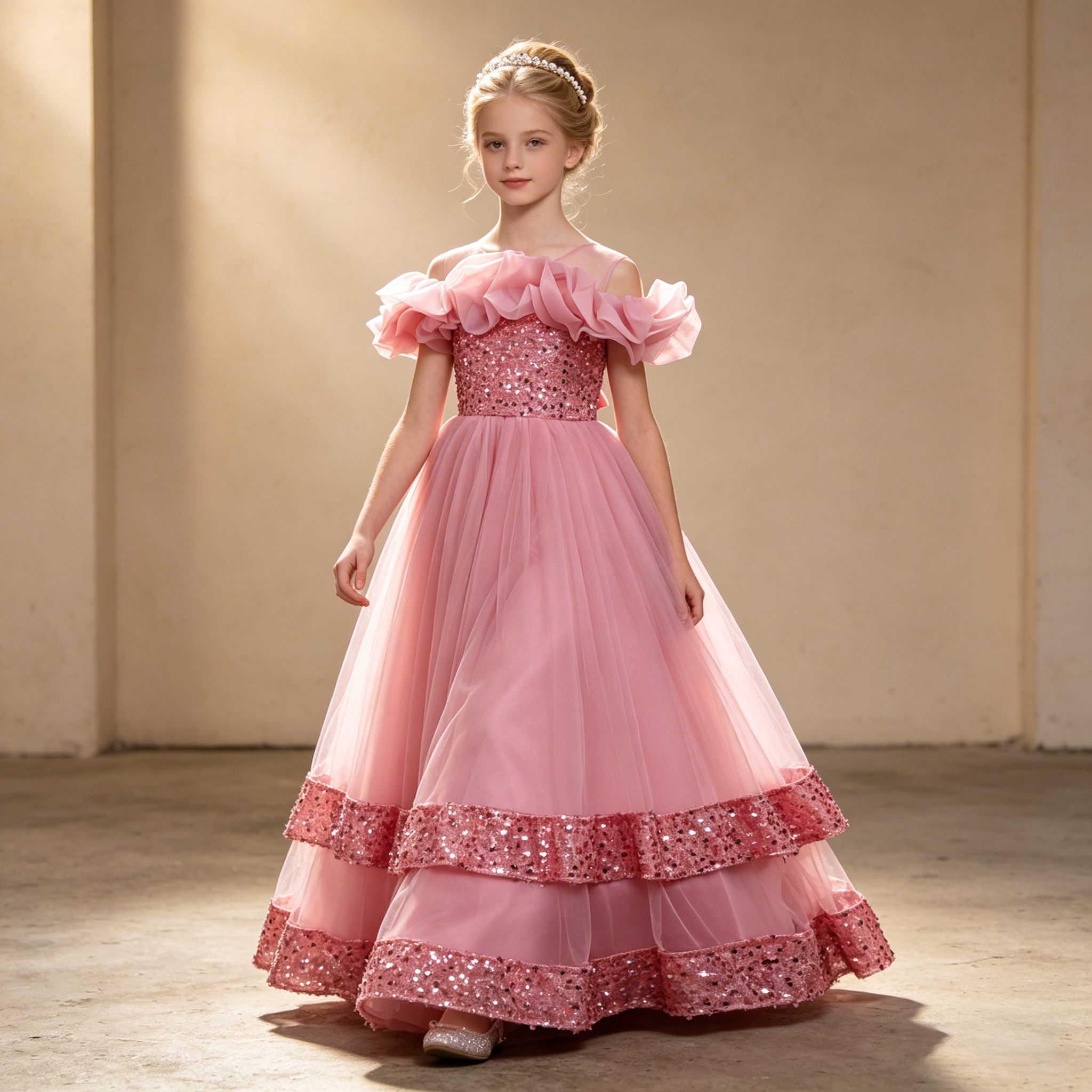Girls Princess Off Shoulder Ru - Glitter Tablecloth ulasan dan harga