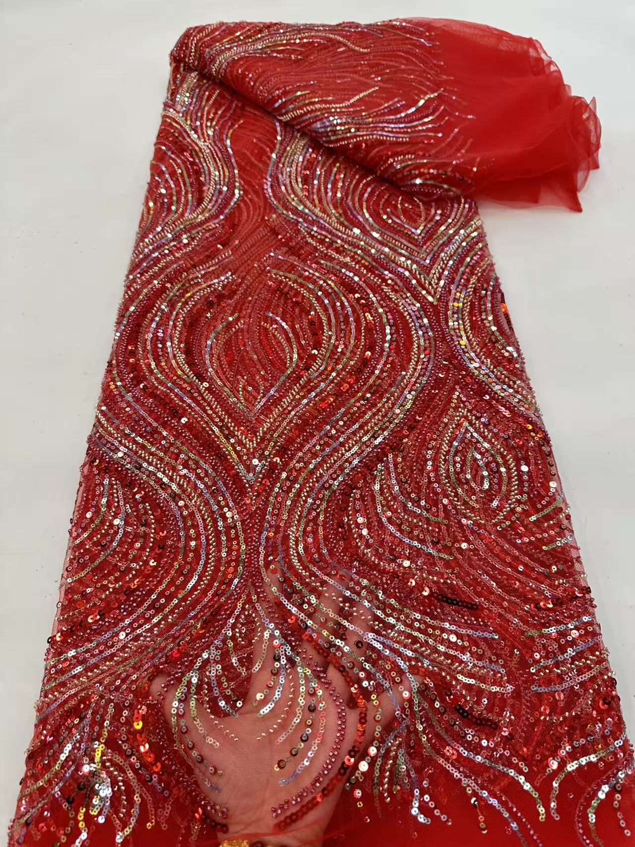 Luxury Red African Beaded Mesh - Glitter Tablecloth ulasan dan harga