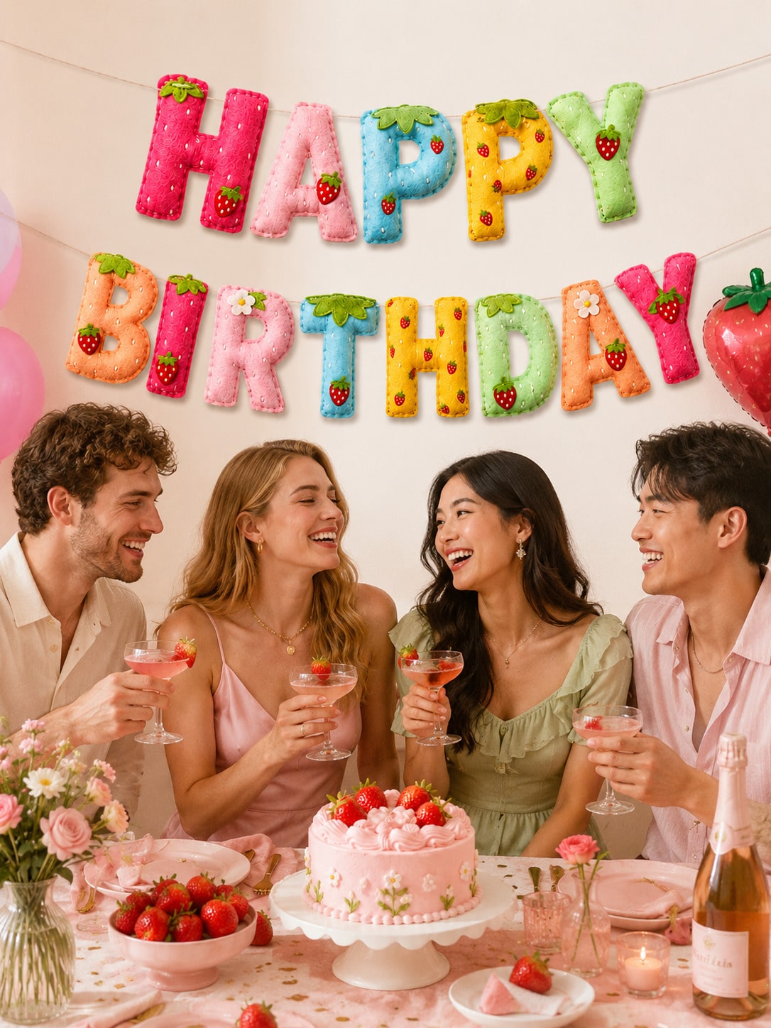 Strawberry Theme Happy Birthda - Dessert Table Backdrop ulasan dan harga