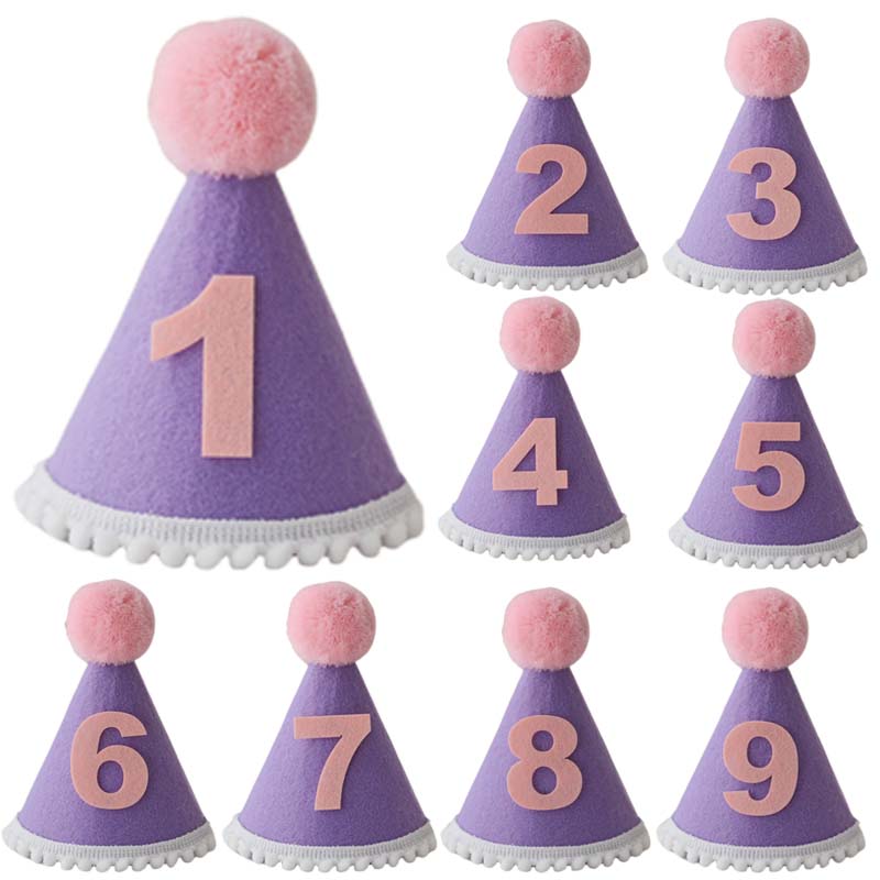 Purple Birthday Hat 1 2 3 4 5  - Party Hat Cone ulasan dan harga