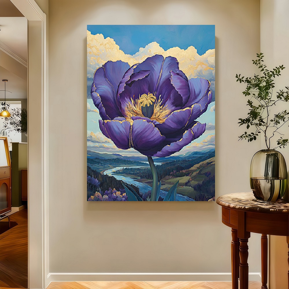 Framed Large Purple Peony Flow - Flower Wall Panel ulasan dan harga