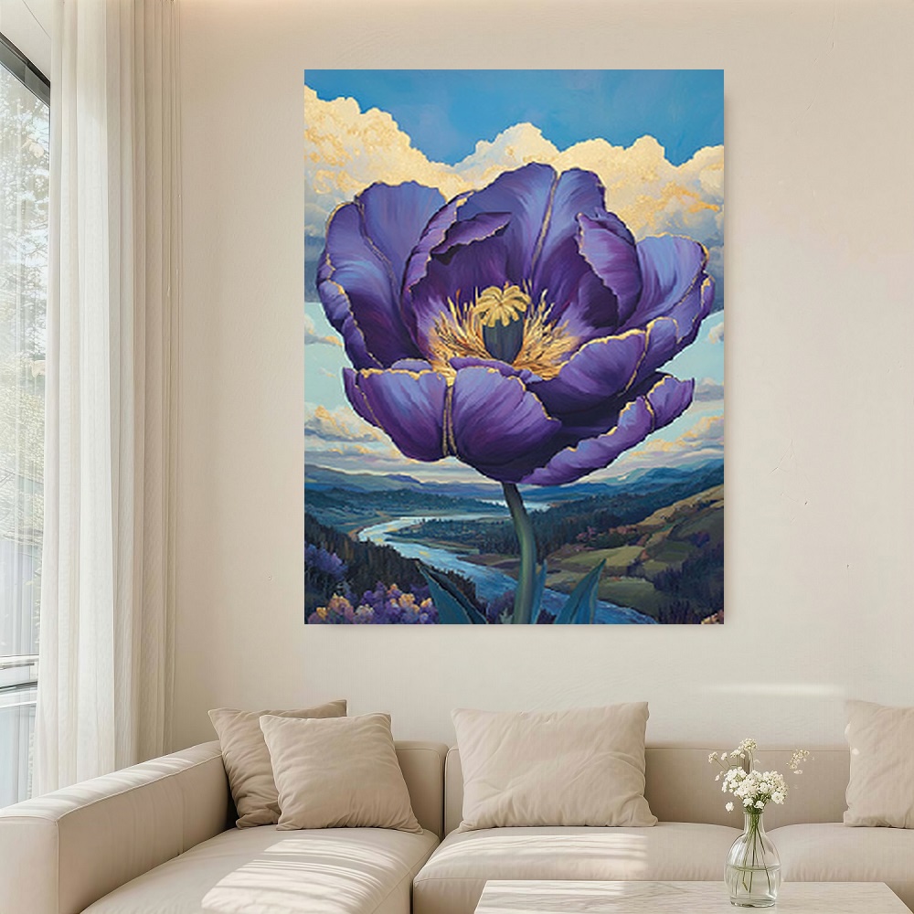 Framed Large Purple Peony Flow - Flower Wall Panel ulasan dan harga