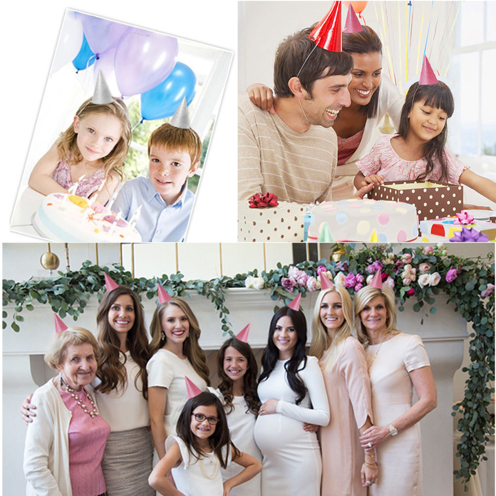 12Pcs Glitter Birthday Cone Ha - Party Hat Cone ulasan dan harga