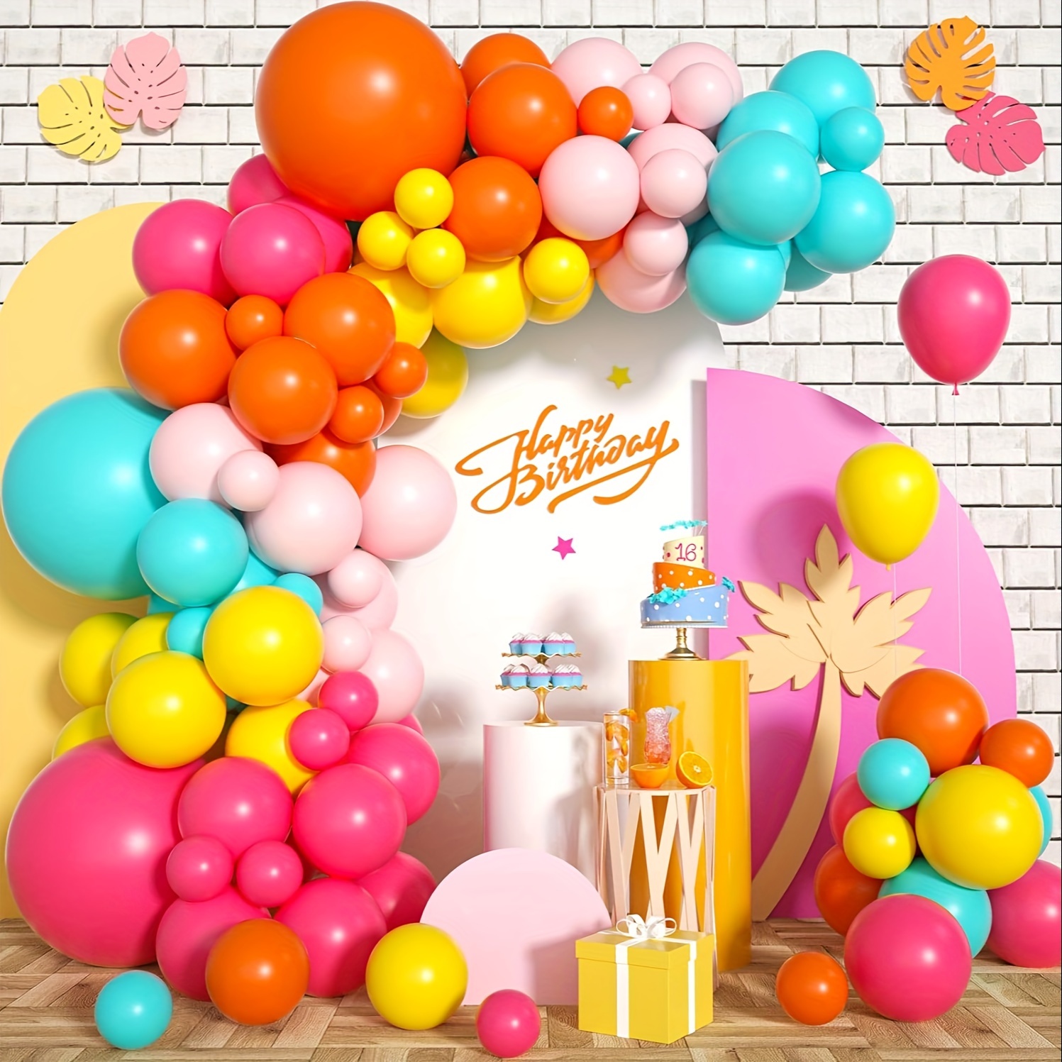 130pcs Pink Yellow Orange Ball - Balloon Arch Kit ulasan dan harga