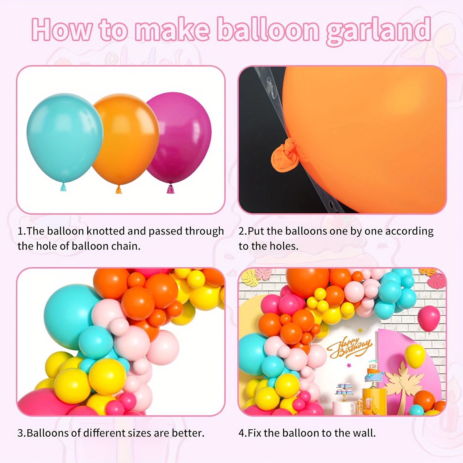 130pcs Pink Yellow Orange Ball - Balloon Arch Kit ulasan dan harga